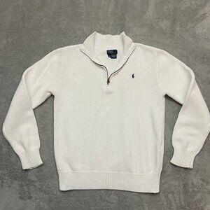 Polo Ralph Lauren Boys Sweater XL White 1/4 Zip Pullover Knit Cotton Casual Top